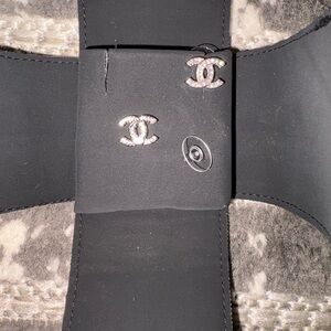 CHANEL Silver Logo Earrings